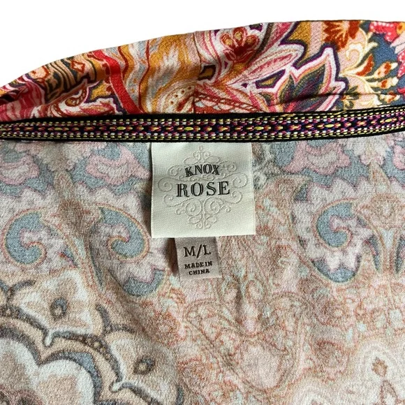 Knox Rose women’s multicolored bohemian open front paisley cardigan SZ M - Picture 4 of 7